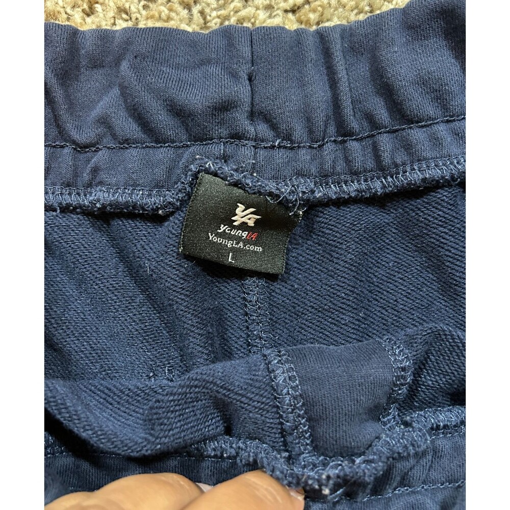 YoungLA French Terry Shorts 8" Men’s Medium Navy Blue Gym Run Train Pockets - Picture 4 of 8